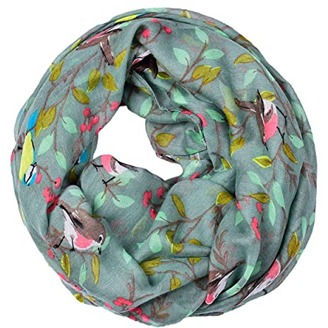A Liittle Tree -Women Soft Scarf Birds on Cherry Tree Print Neck Scarf Shawl Wrap Headscarf