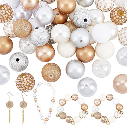 PandaHall 50 Stück Gold Bubblegum Perlen 20mm - Grobstrick Acryl Große Strass für Hochzeit und Weihnachten Girlande, Schmuck, Armband, Halskette, Stift, Tasche