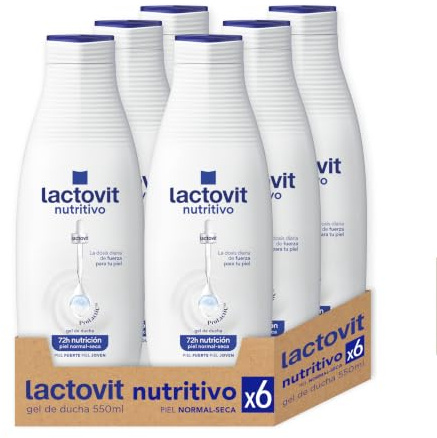 Lactovit - Närande och fuktgivande duschgel, stark och ung hud, krämig och lätt textur, formulerad med ProLactic10, daglig användning, för normal och torr hud - förpackning med 6 x 550 ml