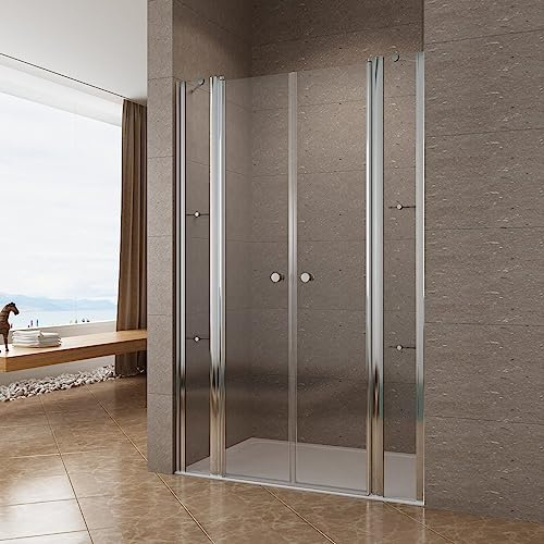 Duschkabine Pendeltür Duschtür 150x197 cm aus 6mm Sicherheitsglas mit Nanobeschichtung Schwingtür Nischentür Duschwand Glas mit Festteil und Duschablagen Verstellbereich von 146-151 cm
