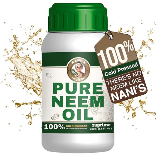 Nani's Puro olio di neem per piante concentrato, diluito per l'uso come olio di neem biologico spray per piante, uso esterno e interno, 100% spremuto a freddo, per migliorare la salute e la lucentezza