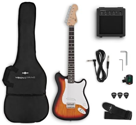 VISIONSTRING Full Size Kit de guitarra eléctrica Starter Pack con amplificador para principiantes Sunburst