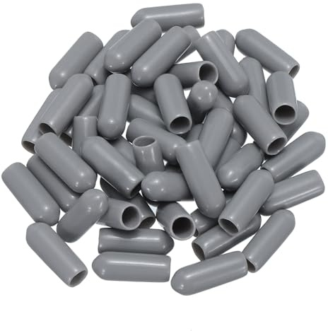sourcing map 50pcs Rubber End Caps 5mm(3/16) ID Vinyl PVC Round Tube Bolt Cap Cover Screw Thread Protectors Grey