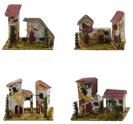 Generico Kit 4 Casette Presepe Casolare della Borgata Media Misura 13x8x h.10 cm Box Set assortite Napoletano Casine da Decorare con tegole in Legno per Montagne pastori