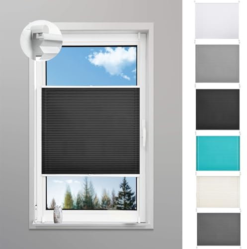 Plissee Klemmfix Ohne Bohren 35 x 220 cm Verdunklungsplissee Lichtundurchlässig Easyfix Faltrollo inkl. Zubehör für Schlafzimmer, Schwarz