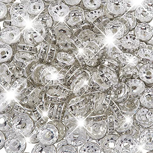 TOAOB 200 Stück 10mm Rondelle Strass Spacer Perlen Weiß Strasssteinen | Quetschperlen Gold, für Schmuck Armbänder Halskette, DIY Handwerk, Handgefertigten Schmuck, Ohrringe Dekorationen