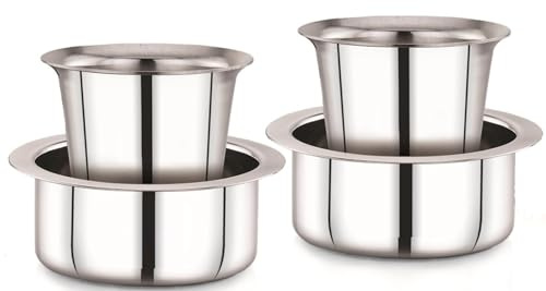 KC Stainless Steel Dabara Set | Tea, Coffee Dabara Set | South Indian Coffee Glass Tumbler Set of 2 | Serving Drinkware | Stainless Steel Dabara Tumbler Set, 200 ML Capacity