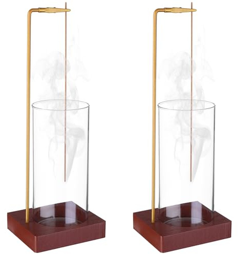 Lot de 2 porte-encens en verre 2 en 1 en bois à l'envers avec récupérateur de cendres en verre amovible, porte-encens pour bâtons d'encens anti-cendres pour yoga, spa, décoration d'intérieur