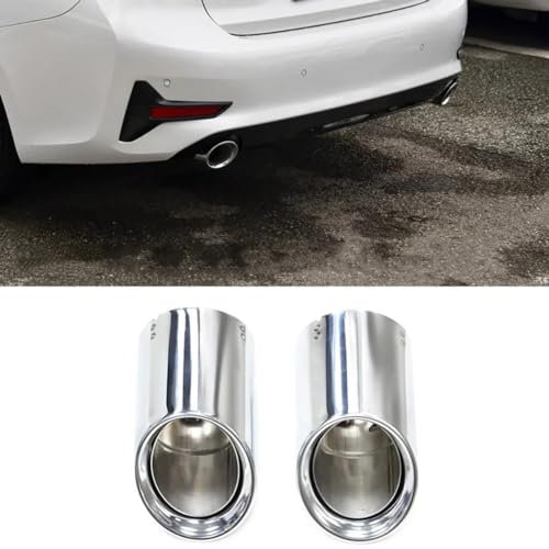 HIPATU 2 Stück Edelstahl Auto Auspuffblende für BMW 3 Series G20 G21 330i 2020 2021 2022, Auto Schalldämpfer Endrohrblenden Auspuffblenden Auspuff Blende Auto Auspuffrohr Ersatz Zubehör,B/Silver