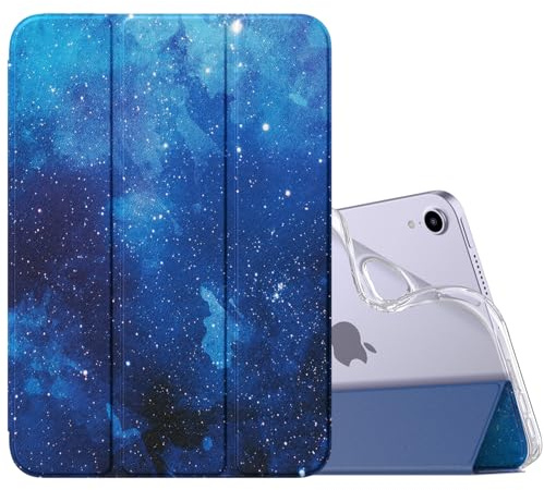 MoKo Case for iPad Mini (A17 Pro) 7th/6th Gen 2024/2021, Blue Starry Sky | iPad Mini 8.3 Inch Case Protective Trifold Folio Cover, Flexible Soft TPU Translucent Back Smart Cover, Auto Wake/Sleep