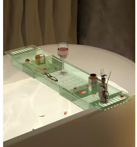 asdchZen Badewannen-Caddy-Tablett Aus Acryl, Multifunktionales, Durchsichtiges Badewannen-Organizer-Gestell, Erweiterbares Bad-Aufbewahrungsregal Für Waschmittel (Grün)