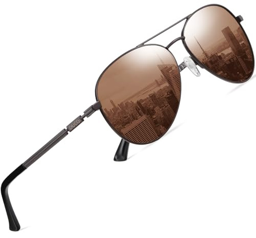 DUCO Cool Polarisierte Sonnenbrille Herren Klassische Unisex Fliegerbrille UV400 Filter Kategorie 3 3025K (Gestell: Braun, Gläser: Braun)