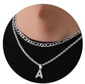 Collar de iniciales en capas Rajputana A-Z con letras, collar para niños, collar de letra de acero inoxidable 18+20, collar de cuerda figaro, joyería, regalos para novios, hombres, mujeres, letter A