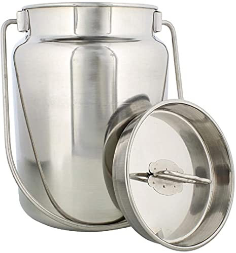 USA Deals - Latas de acero inoxidable 365 con tapa, latas de leche vintage, jarra de metal, jarrones de leche de moda antigua, olla de leche rústica (acero inoxidable, 10 litros)