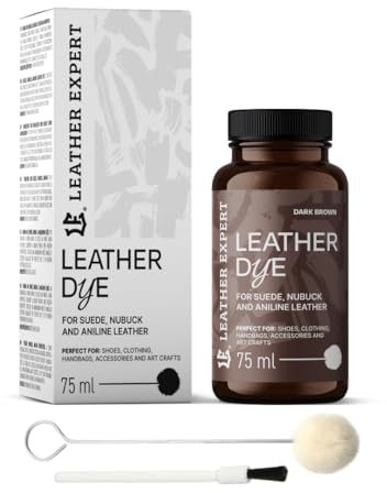 Penetrating Leather Dye - Lederfarbe Dark Brown 75 ml - Ideal zum Schuhe, Handtaschen und Accessoires – inkl. Applikator & Pinsel - Schuhfarbe für Wildleder, Nubuk- und Anilinleder (16 Farben)
