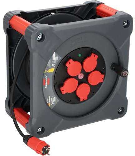Brennenstuhl Professional Baustellen-Kabeltrommel KA 5100 5 IP44 (50m H07RN-F 3G1,5 Kabel in schwarz, 5 Schutzkontakt-Steckdosen, Baustelleneinsatz und ständiger Einsatz im Freien, Made in Germany)