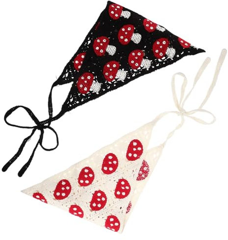 TINEASUR 2stücke Dekoratives Häkel-stirnband Dreieckiges Haartuch Für Damen Pilzmuster Haarbandana Angenehm Zu Tragen Für Alltag