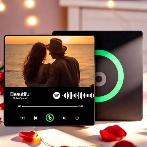 Personalisierter Spotify Fotomagnet Personalisierte Album Musik Kühlschrankmagnet Selbst Gestalten können Lieder Spielen Dekoration Geschenk für Paare Weihnachten Valentinstag (Stil E)