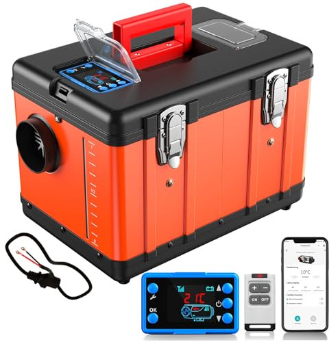 Tragbarer Diesel-Lufterhitzer mit max. 8 KW, All-in-One-Diesel-Standheizung, Bluetooth-App-Steuerung und LCD-Bildschirm, Etagenheizung mit professionellem Werkzeugkasten-Kit, DC 12 V-24 V, Thermosta