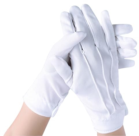 2 Paar Weiße Handschuhe Herren/Damen,Weiße Handschuhe Kostüm mit Ziernähten,Baumwollhandschuhe Stoffhandschuhe für Tanzhandschuhe White Gloves,Anwendbar auf Inspektionshandschuhe für Schmuck Karneval