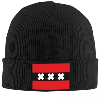 GONMFKM Gorro De Punto Unisex - Gorro De Punto con La Bandera De Ámsterdam A La Moda, Suave Y Térmico, Gorro De Punto Liso con Estampado De Reloj, Gorro De Invierno para Mujer Y Hombre, Color Negro
