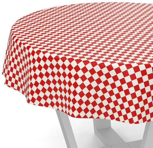 Wachstuchtischdecke Wachstischdecke Wachstuch Tischdecke abwaschbar Gartentischdecke Wasserabweisend Rund 100cm Schnittkante Klassik Karo Rot