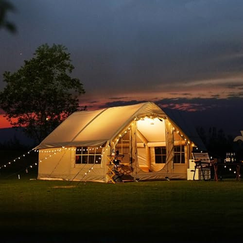 Aufblasbares Zelt mit Pumpe, Familienzelt für 6-8 Personen mit Herd-Jack-Loch, 4-Jahreszeit-wasserdichte mit großem Luftzelt, Camping-Zelt im Freien mit Maschenfenstern und Türen