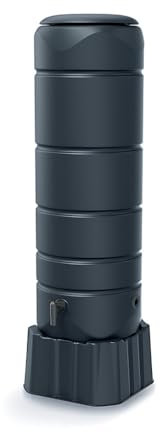 Kreher® Kompakte Regentonne Regenwassertank Wassertank 110 Liter inkl. Wasserhahn, Stand, Deckel. Aus Kunststoff in Anthrazit. 39,6 x 39,6 x 130,5 cm