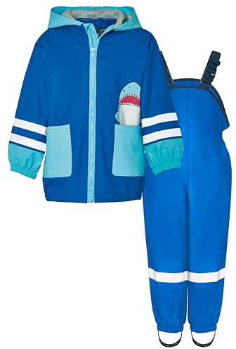 Playshoes Regndräkt i två delar, maskdräkt, vattentät, Haj blå, 92