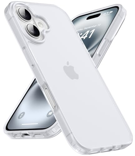 Natiiozie Matt Hülle Kompatibel mit iPhone 16, [Stoßfest FallSchutz] Handyhülle, Kratzfest Schutzhülle Nie Vergilbung Transluzente Matt Rückseite 6.1 Zoll Case Frostweiß