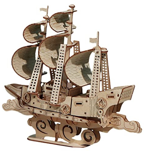 Kisangel Holzpuzzle Segelboot DIY Bausatz Sailboat Modell Holz Puzzle Für Erwachsene Junge Mädchen Maritime Deko Lernspielzeug Steckpuzzle Konzentration Und Hand-Auge-koordination