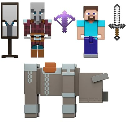 Mattel Minecraft - Raid nel Villaggio, set da collezione dal design pixelato ispirato al videogioco con Steve, un Capitano Raid, un Ravager e 3 accessori inclusi, 6+ anni, JJT18