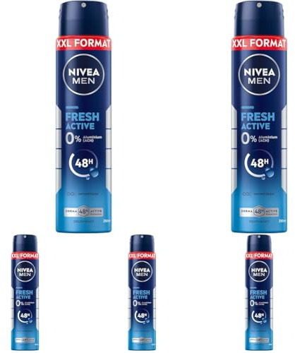 NIVEA MEN Fresh Active Deospray XXL, Deodorant mit einzigartiger INFINIFRESH Formel für 48h Schutz, Deo ohne Aluminium mit Meeresextrakten und frischem Duft (250 ml) (Packung mit 5)