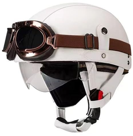 Caschi Jet E Demi-Jet Motociclista Retrò Caschi Cromwell Adatto A Uomini E Donne Adulti Casco Scodella Omologato DOTECE Casco Da Motociclista Con Occhiali E Visiera 22,M:57-58CM