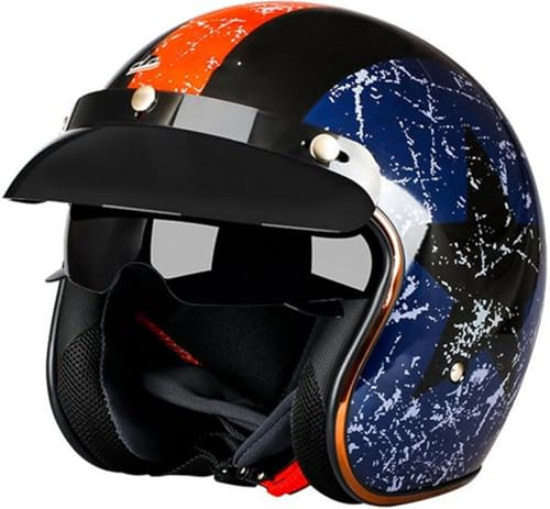Casque Moto Vintage Casques Jet avec Visière Casques Bols Casque Mobylette avec Lunettes Homologué Dot/ECE Rétro Demi Casque Moto Vélo Scooter Chopper pour Adultes Homme Et Femme