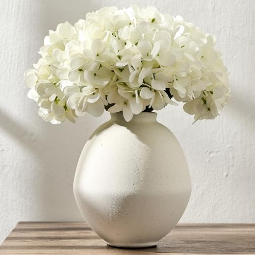 PORCER Rustik blomvas, 15 cm söt boho för heminredning, bondgård terrakotta vas för vardagsrum, bord, hylla, spiseldekoration, bondgård-vit