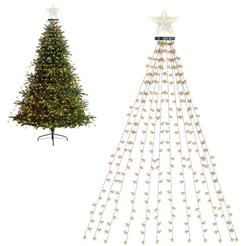 EcoNour 1,5 m Christbaumbeleuchtung | 200 LED-Lichterketten mit Ring und 12 Girlanden | 8 Modi | LED-Lichterkette für Weihnachtsbäume | Warmweißes Licht für drinnen und draußen