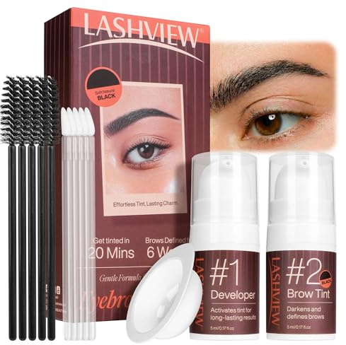 LASHVIEW Augenbrauen-Tönungsset, Natürliches Aussehen & Langanhaltende Wirkung für 4-6 Wochen, Geeignet für Anfänger und Salons, Schwarz, 5ml