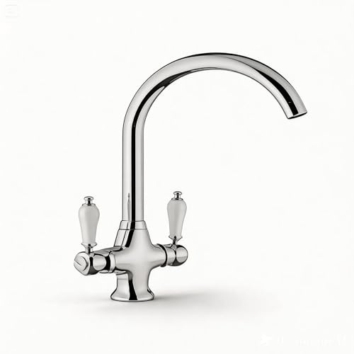 Classic Kitchen Mixer Gemma, with Swivel Spout and Twin levers with White Ceramic Look