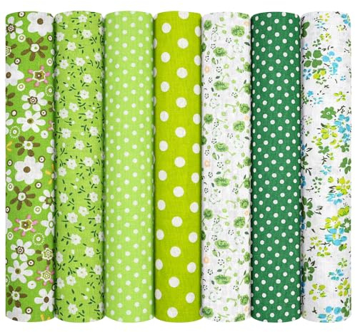 AOOSA 7 stycken bomullstyg, 50 x 50 cm, 100% bomull, kvadratiskt lapptäcke, förskurna tygpaket, lapptäcke med blommönster för quiltning, sömnad, gör-det-själv-pyssel, dockkläder