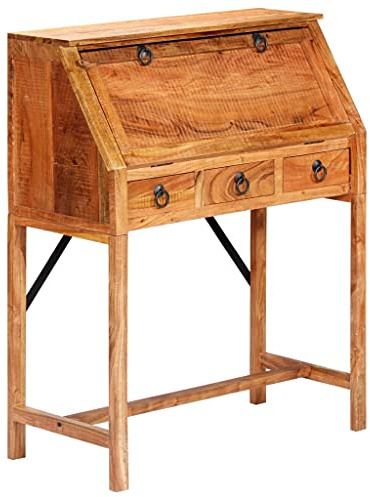 mtlskopl Sekretär 90x40x107 cm aus massiver Akazie mit klappbarer Schreibfläche Vintage Bürotisch klein für Home Office Wohnzimmer und Jugendzimmer
