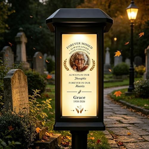 Personalized Photo Solar Grave Lights for Cemetery,Custom Memorial Solar Garden Light with Photo & Name,Waterproof Outdoor Grave Light for Loss of Loved Ones,Memorial Sympathy Gift for Lawn