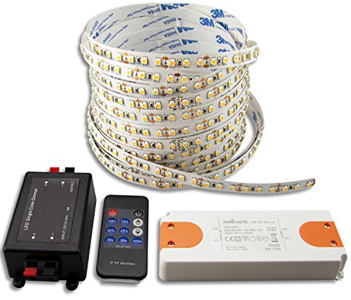 INNOVATE LED Strip 5M SET | 12V | 9,6W/m inkl. Funkdimmer mit Nachlaufsteuerung + Trafo ECO | Transformator für LED Stripes | Driver | Netzteil | Flexband | LED S