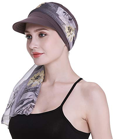 Newsboy Cap für Damen, Chemo-Kopfbedeckung mit Schal, Haarausfall, ganzjährig erhältlich, GRAU, Einheitsgröße