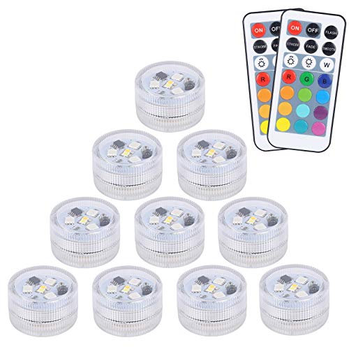 10 Pezzi Luci per Piscina, ALED LIGHT Mini RGB LED Lampadine Luce Subacquea, Immersione Subacquea Candele Subacquea Light con 2 Telecomando per Stagno, Vaso, Vasca da Bagno, Acquario, Decorazione