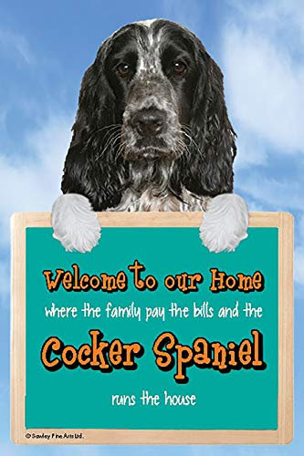 English Cocker Spaniel Dog Roan Gift - Welcome to our Home Sign with stunning 3D Dog image. Size 9 x 6 inches.