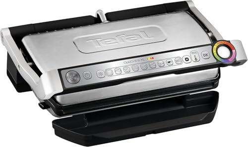 Tefal OptiGrill XL GC722D Kontaktgrill (mit Plus XL-Grillfläche, mit zusätzlichen Temperaturstufen, automatische Anzeige des Garzustands, 9 voreingestellte Programme) 40 cm x 20 cm, schwarz/Edelstahl