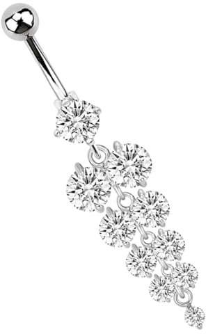 Modern Nature Piercing-Schmuck Bauchpiercing Banane 316l Stahl 1,6 x 12 mm, 6 mm Stein und Anhänger mit Traube