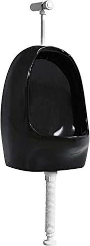 vidaXL Urinal Wandhängend mit Spülventil Pissoir Pissbecken Pinkelbecken Absaugeurinal Ablauf Badezimmer Top Spülung Keramik Schwarz 30x24,5x40cm