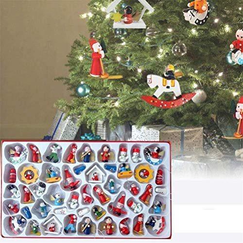 sdgfd Wunderschöner Holz Baumbehang als 48er Set, Weihnachtsanhänger Weihnachtsmann Schneemann Engel Schaukelpferd Baumschmuck Weihnachten Deko Anhänger